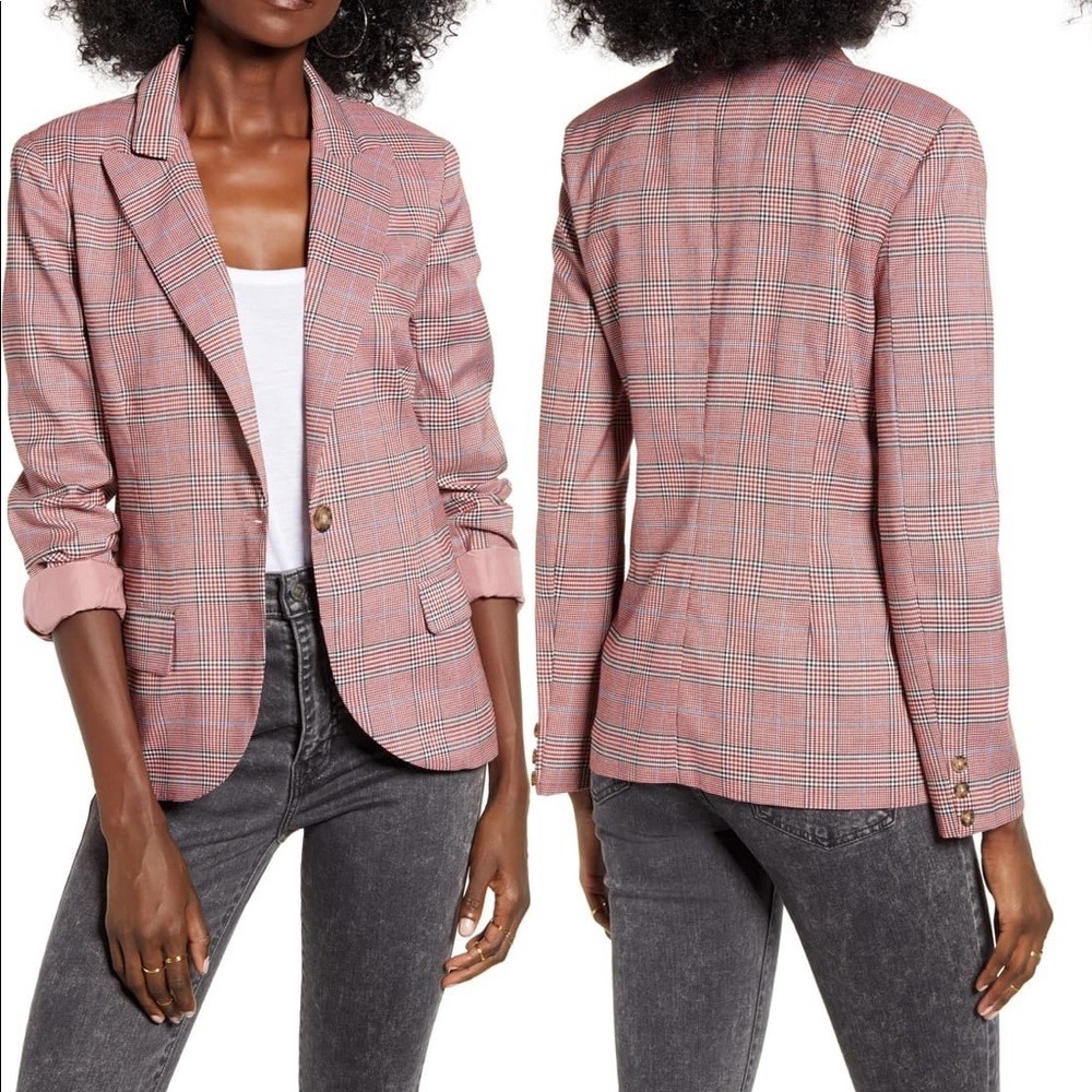 BB Dakota Blazer Womens XS Red Plaid Preppy Glen Check Tailored Jacket Career